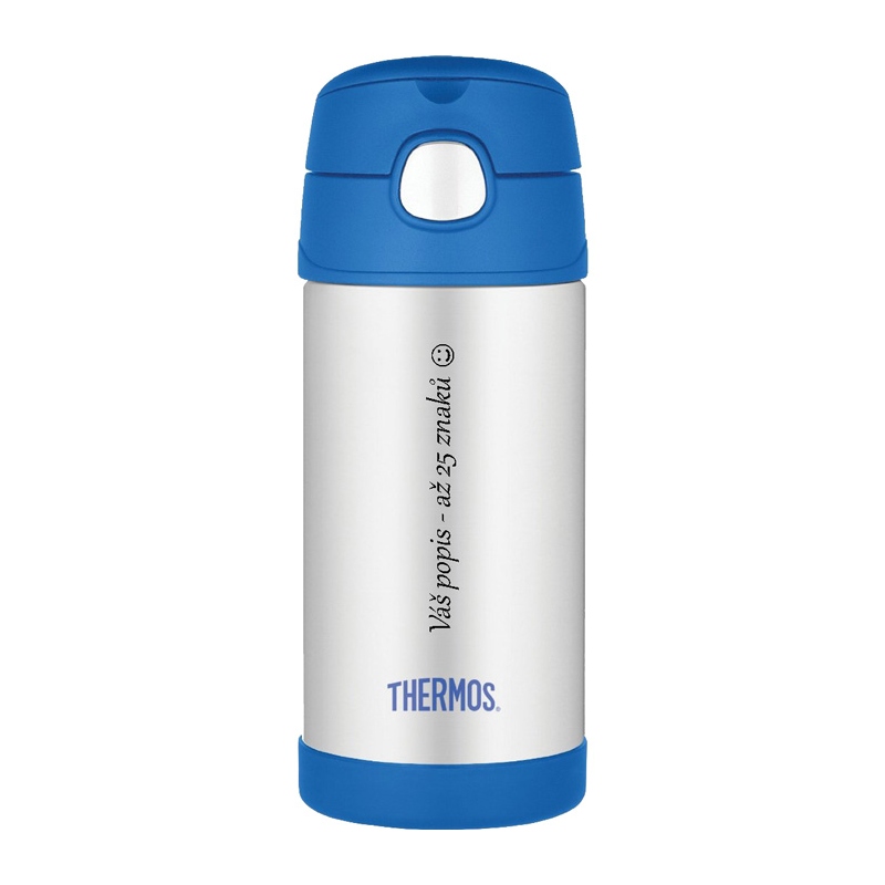 Thermos FUNtainer - detská termoska so slamkou a vlastným popisom - modrá 355 ml