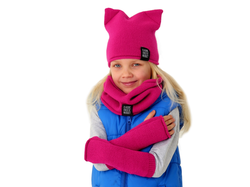 Dievčenská zimná sada - čiapka, nákrčník a rukavice fuxia