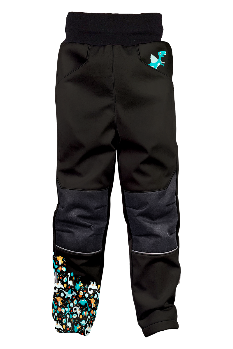 Softshellové nohavice WAMU s fleecom DINOSAURI - čierno-hnedá