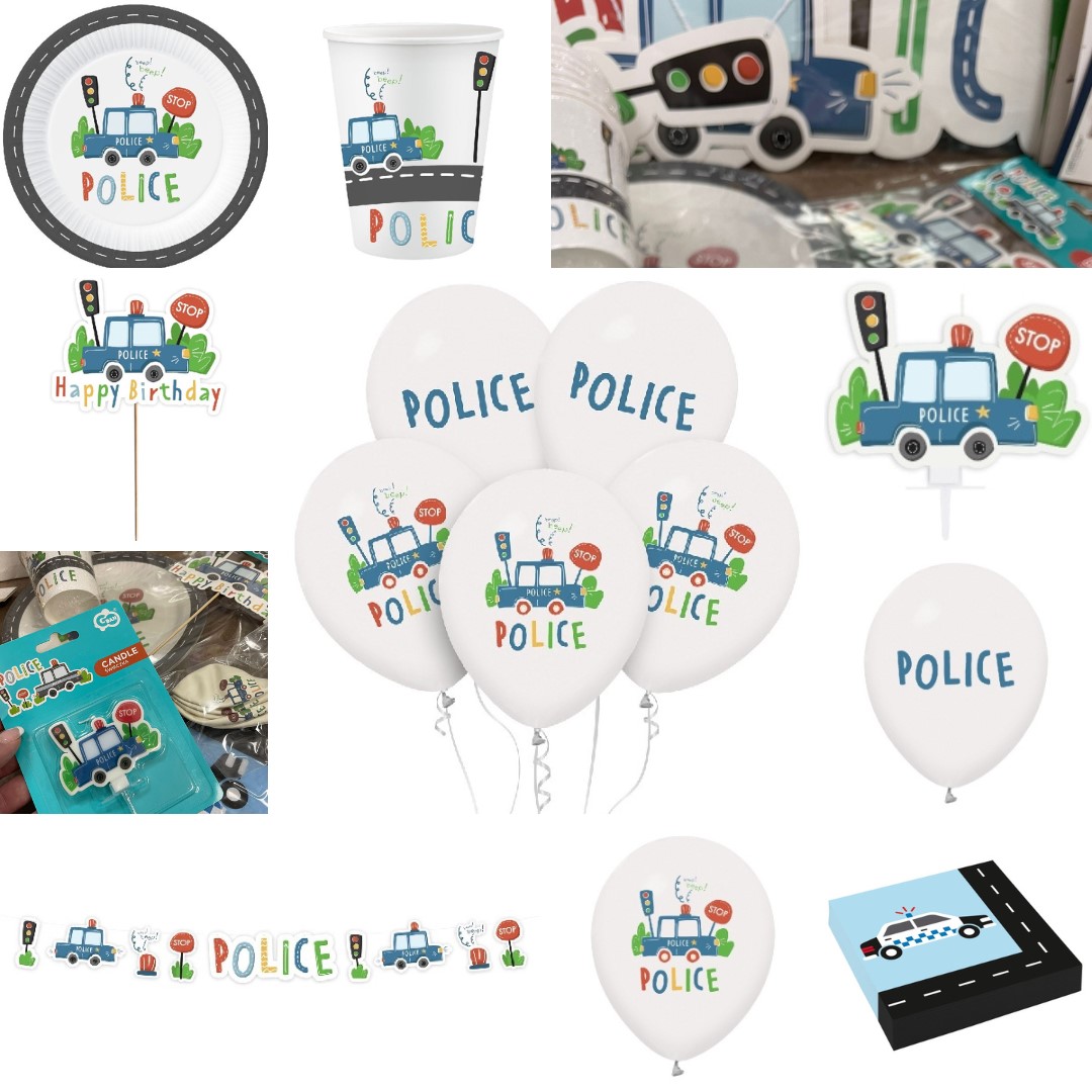 Veľká párty sada Polícia  - girlanda, taniere, poháre, servitky, balóny, sviečka