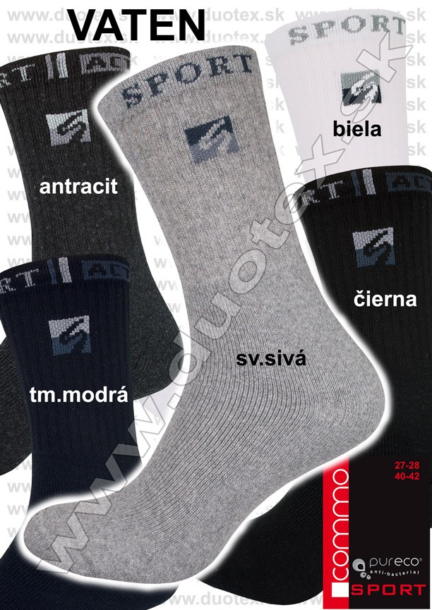 Športové bavlnené ponožky VATEN biele
