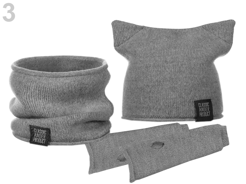 Dievčenská zimná sada - čiapka, nákrčník a rukavice sivá