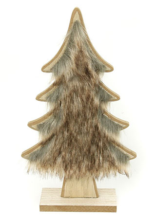 Vianočná drevená dekorácia - stromček s plyšom 15x26,5x5 cm