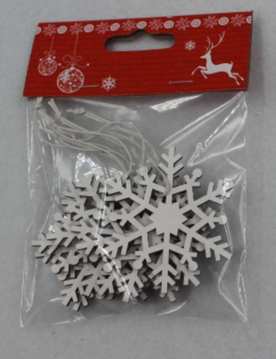 Vianočná drevená dekorácia - snehové vločky - biela 6x6x0,3 cm