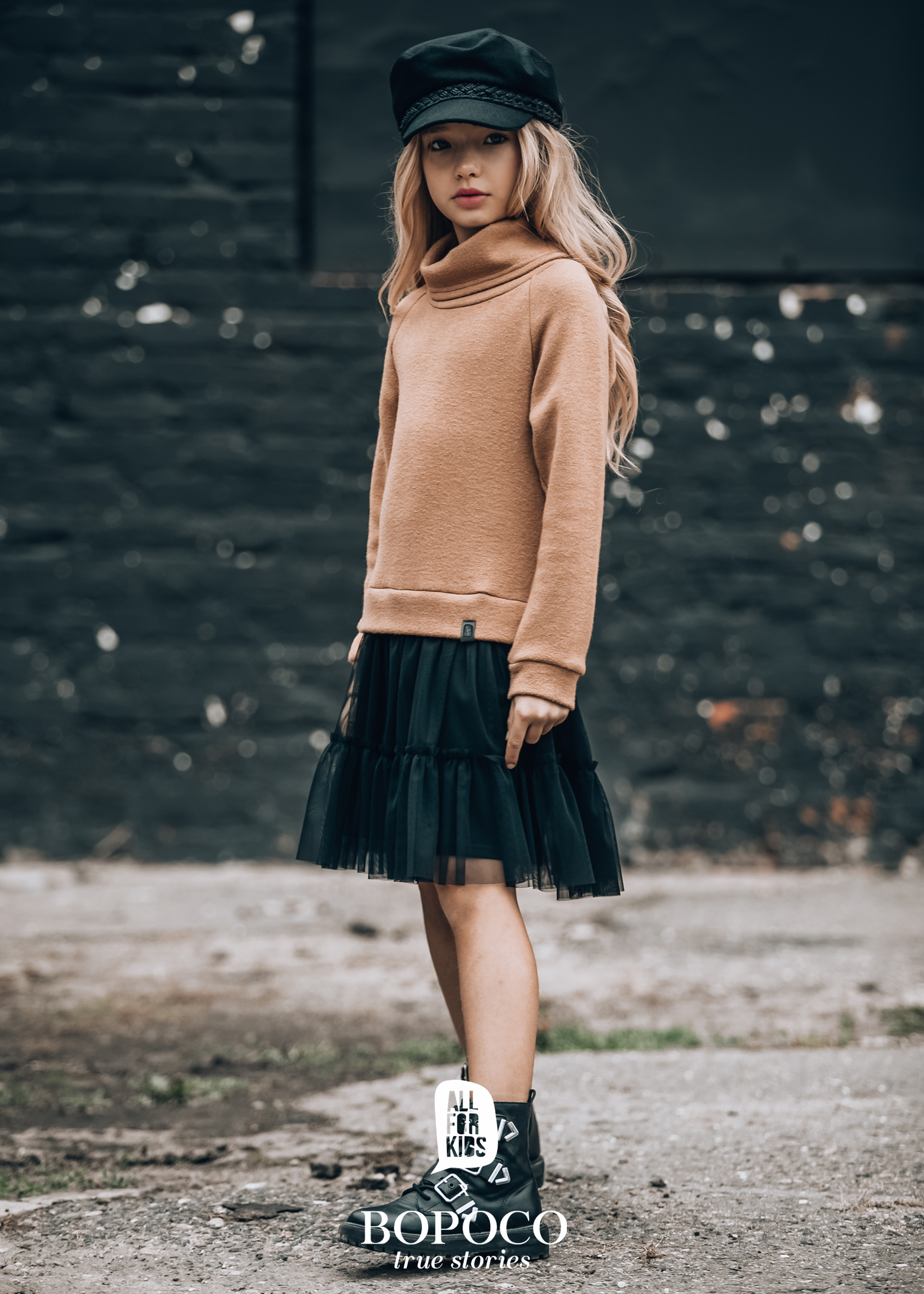 Dievčenské rolákové pletené šaty s tylovou sukňou - ALL FOR KIDS hnedá