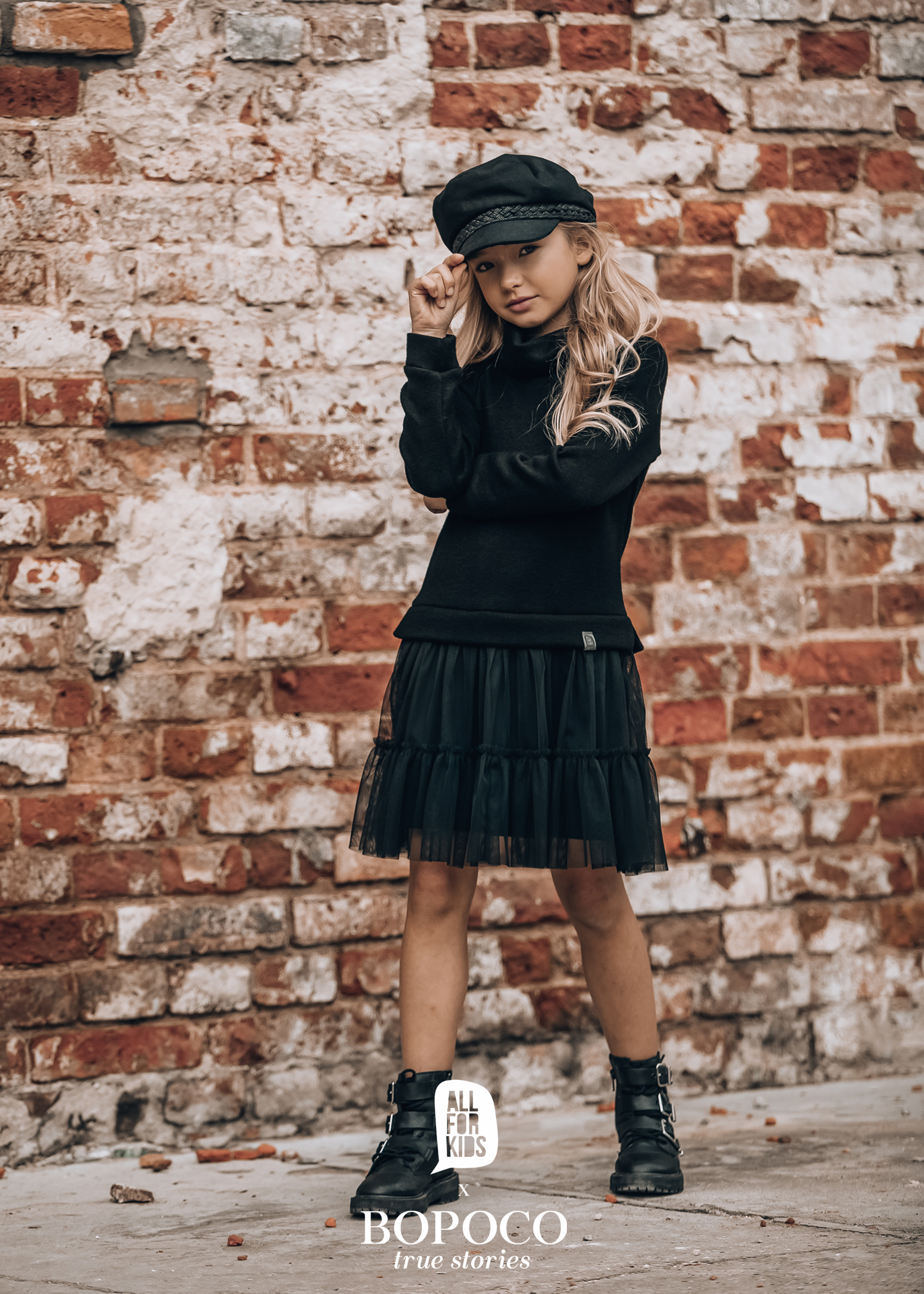 Dievčenské rolákové pletené šaty s tylovou sukňou - ALL FOR KIDS čierna