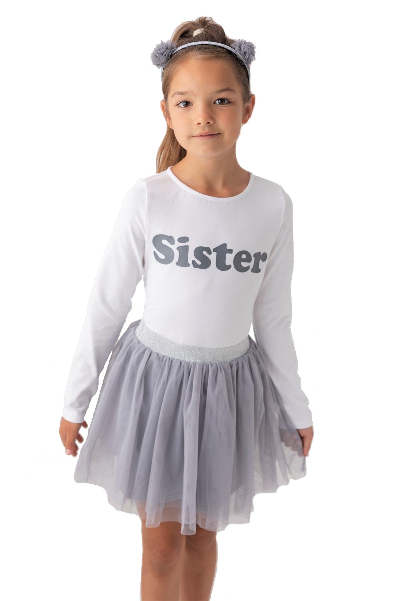 Tričko s nápisom Sister Lily Grey biela