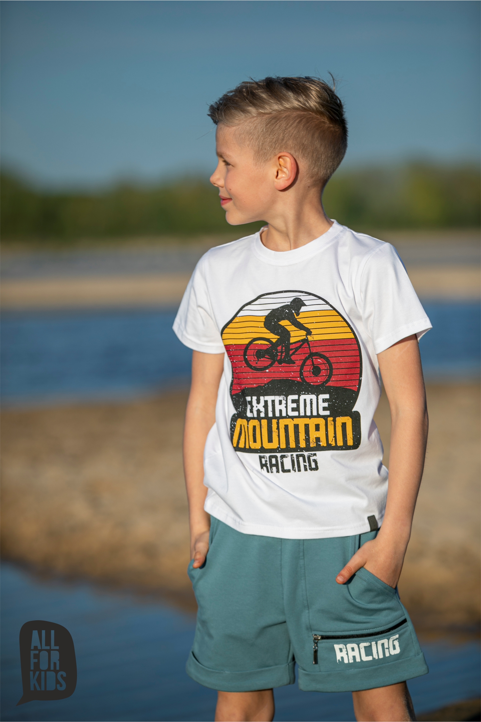Tričko s potlačou RACING - ALL FOR KIDS biela
