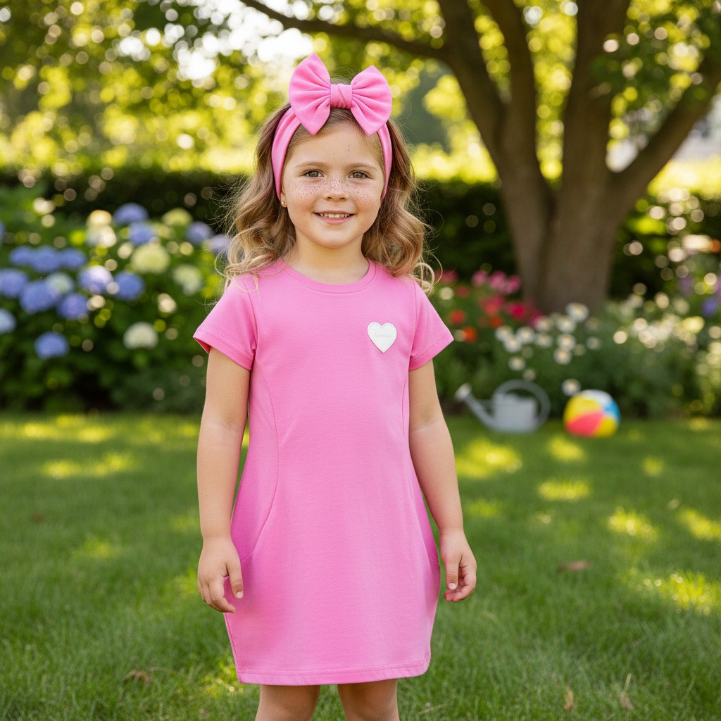 Bavlnené šaty s vreckami a logom + čelenka by Mimi ružová