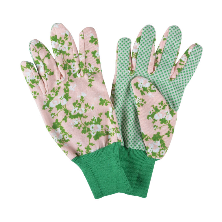Záhradné rukavice s potlačou ruží - ružová