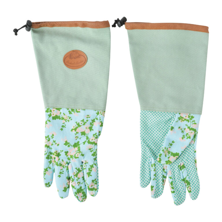 Predĺžené záhradné rukavice s potlačou ruží - modrá
