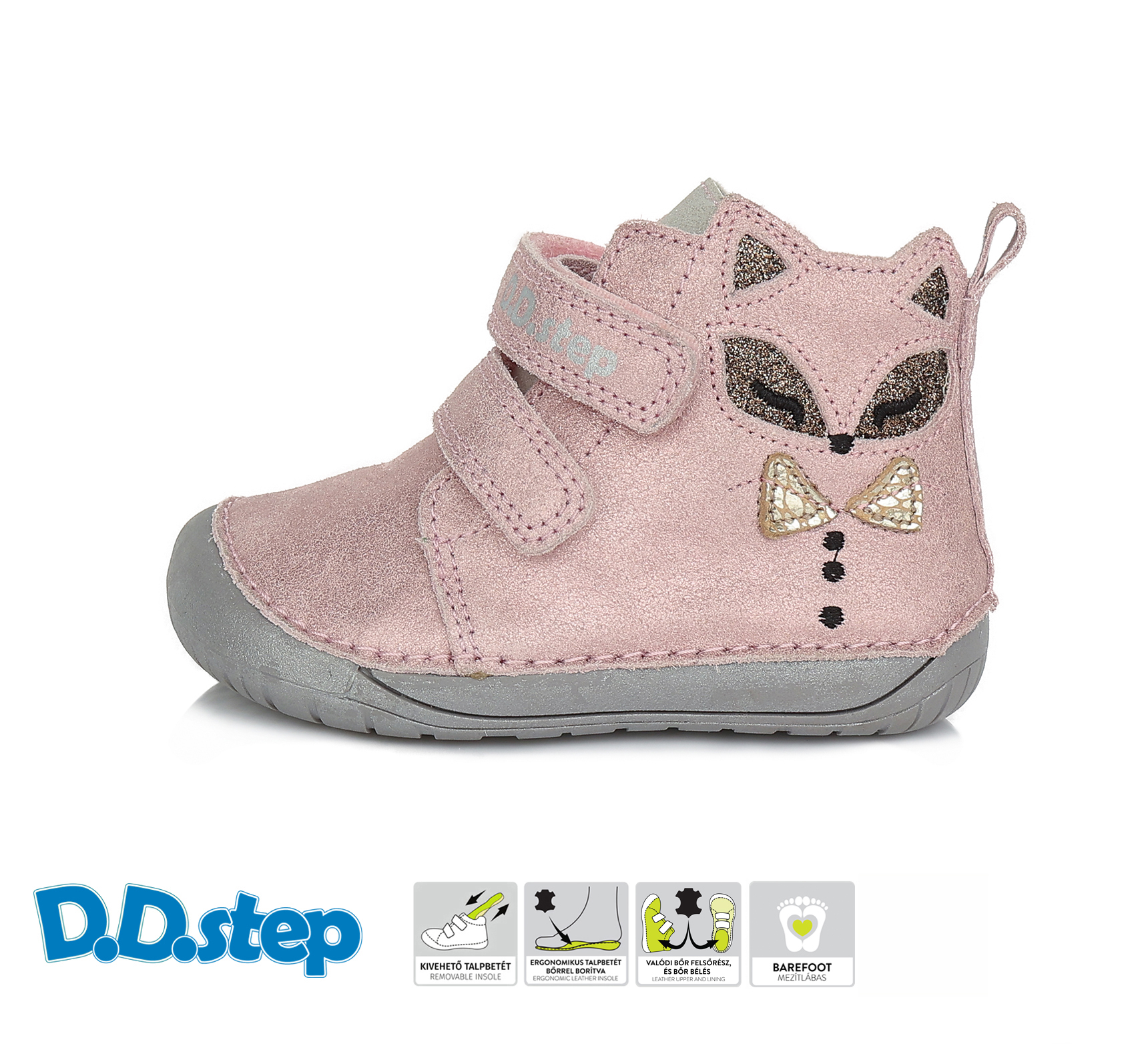 Prechodné barefoot topánky MIA pink kožené D.D.Step