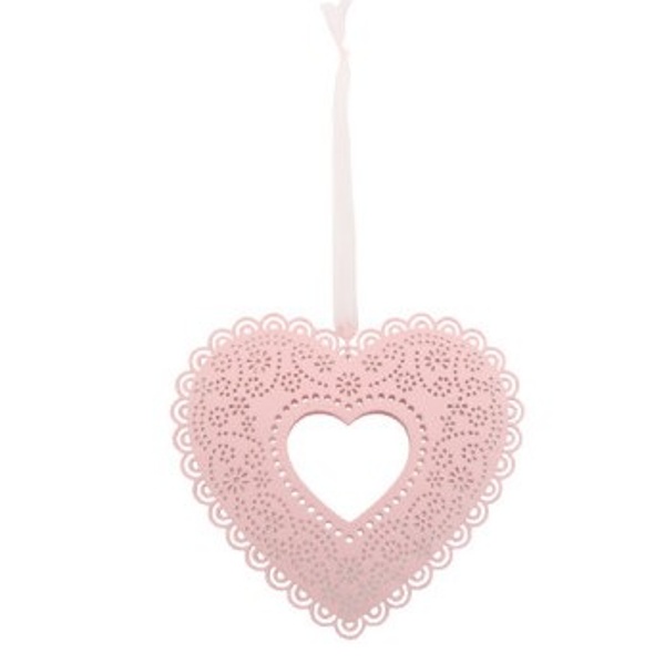 Srdce kovové závesné pastelovo ružové 12,5 x 11,5 cm