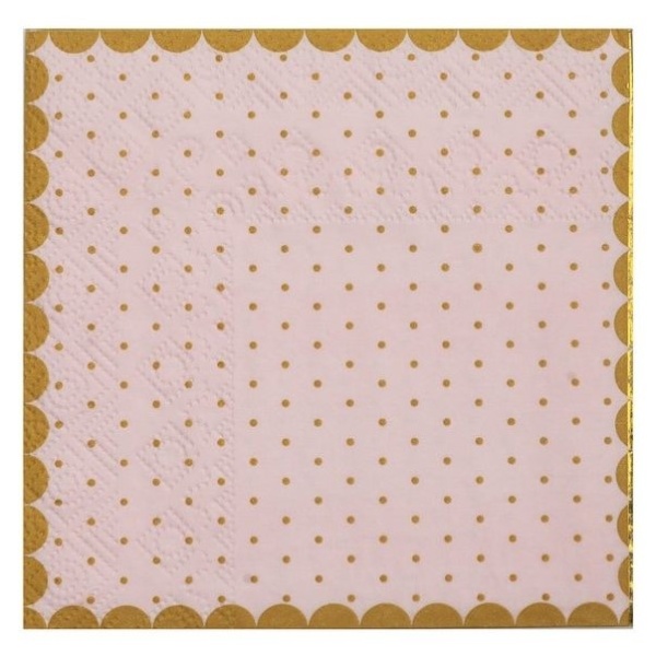 Servítky ružové so zlatými okrajom a bodkami 25 x 25 cm 20 ks