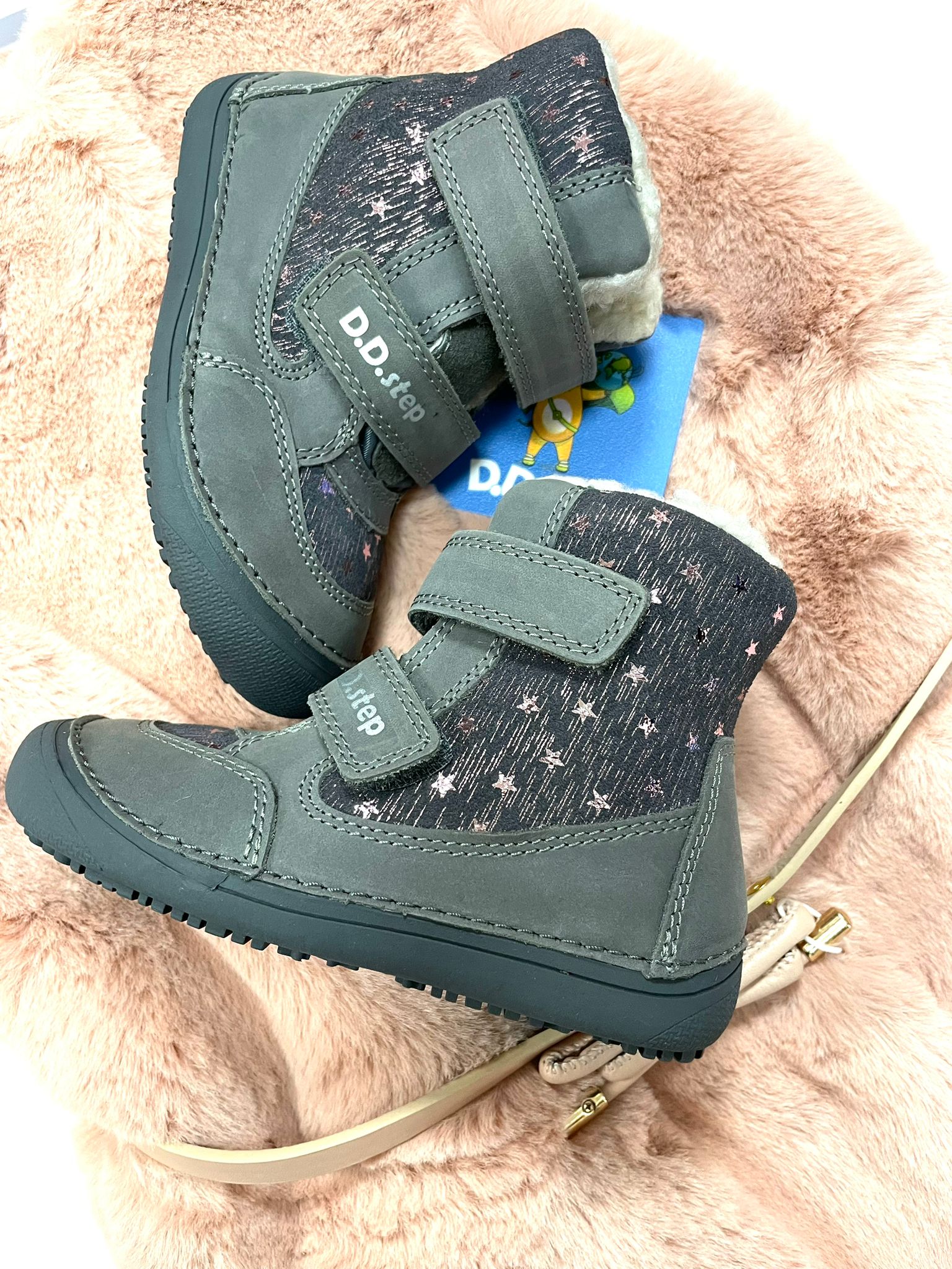 Zimné barefoot topánky s kožuškom OLY winter dark grey D.D.Step