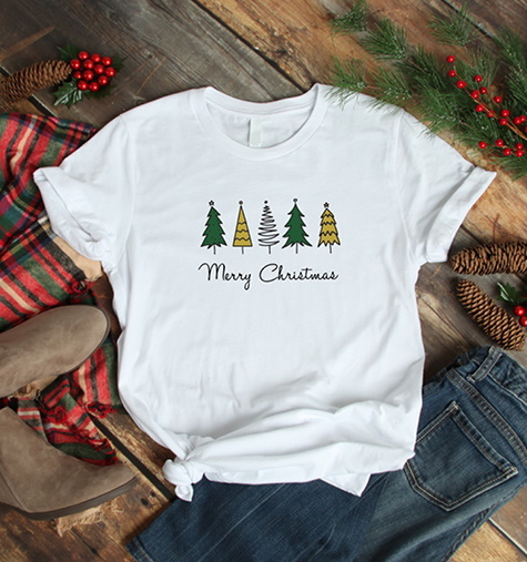 Vianočné tričko dámske BASIC stromčeky MERRY CHRISTMAS