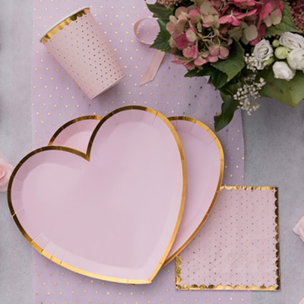 Papierové taniere ružové srdce so zlatým okrajom 10ks
