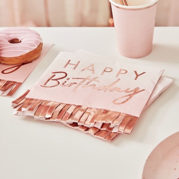 Servítky ombré Happy Birthday rose gold strapce16ks