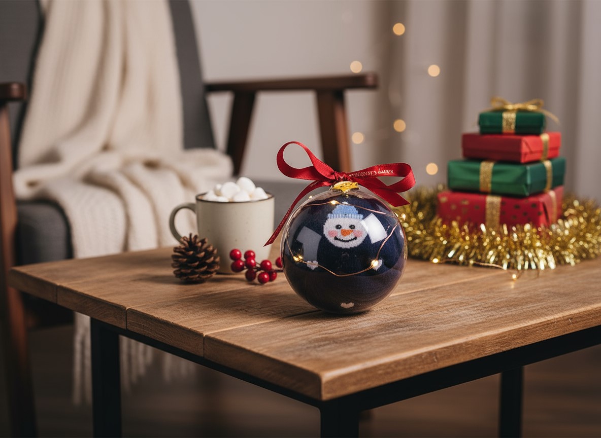 Vianočné ponožky SNEHULIAK v darčekovej guli  s príveskom - modrá