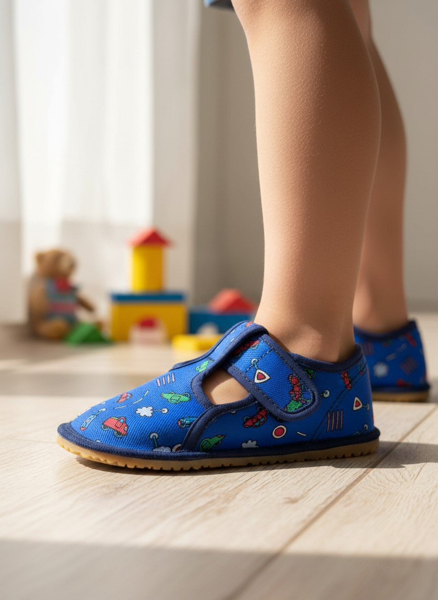 Polootvorené plátenky HP Čechtín 212 BAREFOOT autíčka - modrá