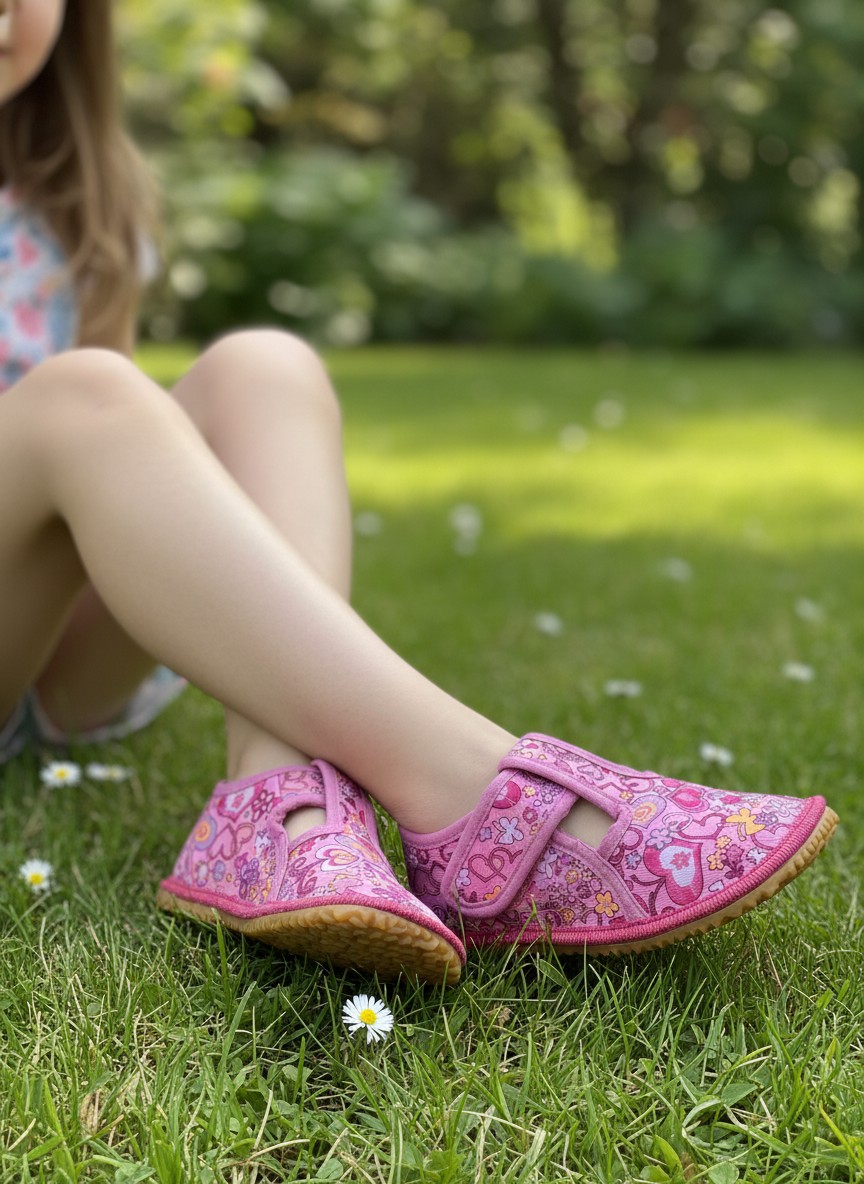 Polootvorené plátenky HP Čechtín 212 BAREFOOT srdiečka - ružová