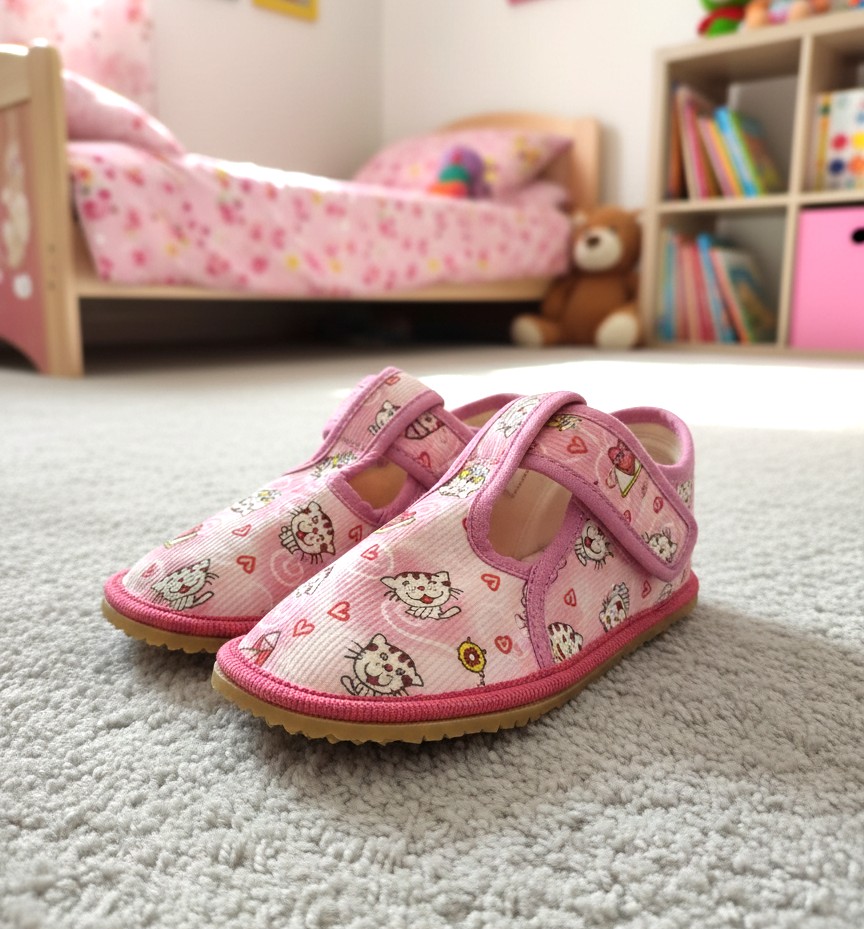 Polootvorené plátenky HP Čechtín 212 BAREFOOT mačička - ružová